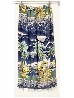Tropical Palm Print Maxi Skirt Seashells Beading at Hem Beach Travel Vacation